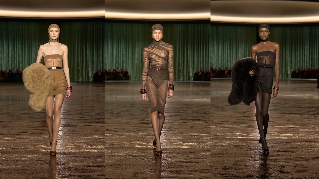 Saint Laurent 2024秋冬系列以絲襪材料打造脆弱的「透明裝」。品牌提供