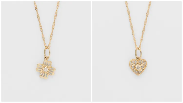旗艦店限定項鍊18K x 鑽石Clover（左）、18K x 鑽石Heart（右），各2萬4100元。品牌提供