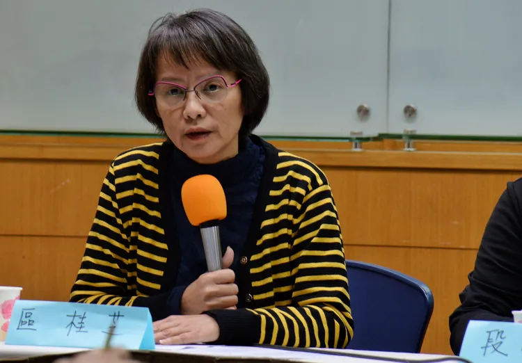 去年12月23日，區桂芝參加「歷史教育新三自運動協會」記者會。新華社