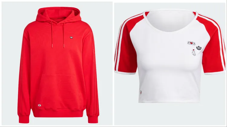 長袖帽T（左）3490元、女款短袖短版上衣（右）1490元。品牌提供