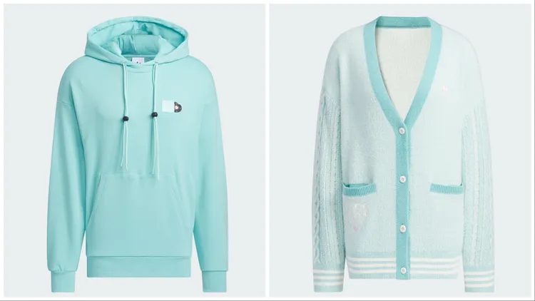 長袖帽T（左）3290元、V領開襟針織衫（右）4890元。品牌提供