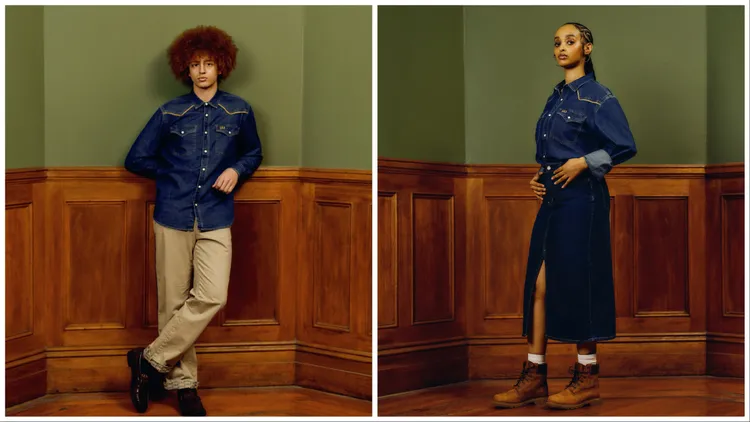 牛仔襯衫勾邊加上中性風設計打破性別界線。品牌提供