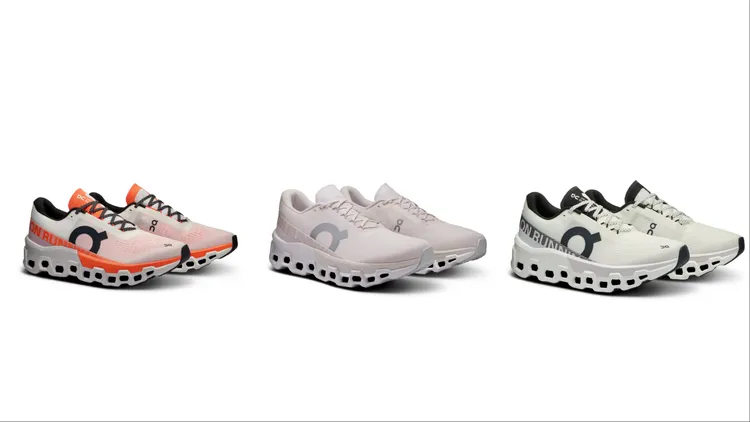 Cloudmonster 2純潔白／火焰橘（左起）、冰霜灰、純潔白／冰霜白，各5980元。品牌提供