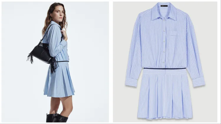 藍白條紋襯衫式洋裝，1萬1690。品牌提供