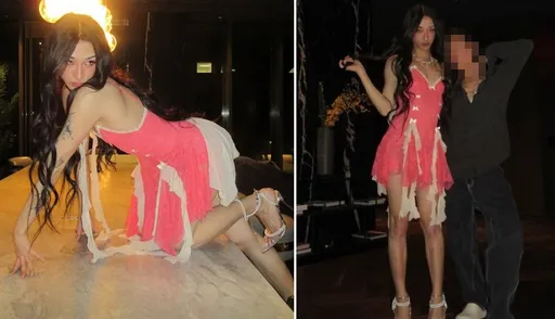 伊能靜兒芭比粉禮服爬桌回眸超嫵媚!再以女裝示人風情無限