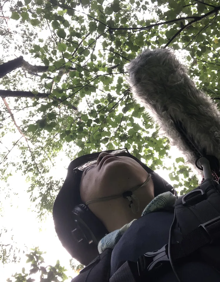 《屏東 聲山中》編輯團隊扛著設備上山收音。縣府提供