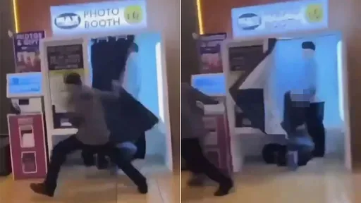 誰給的勇氣?情侶「大頭貼機」玩口愛 布簾扯開讓他嚇到收槍