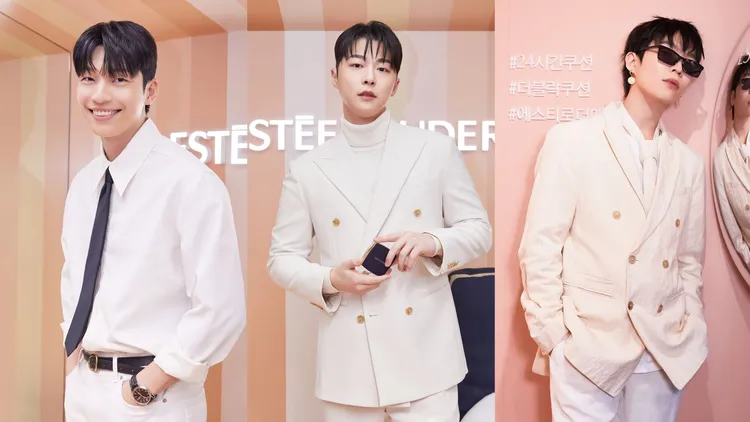 男星魏嘏雋（左起）、裴仁爀、李燦赫，也出席雅詩蘭黛快閃店活動。翻攝esteelauderkr IG