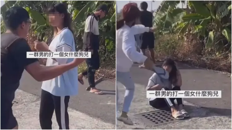 有人出拳重擊女學生，白衣女更拿拖鞋揮擊打她臉。翻攝自臉書「爆料公社」