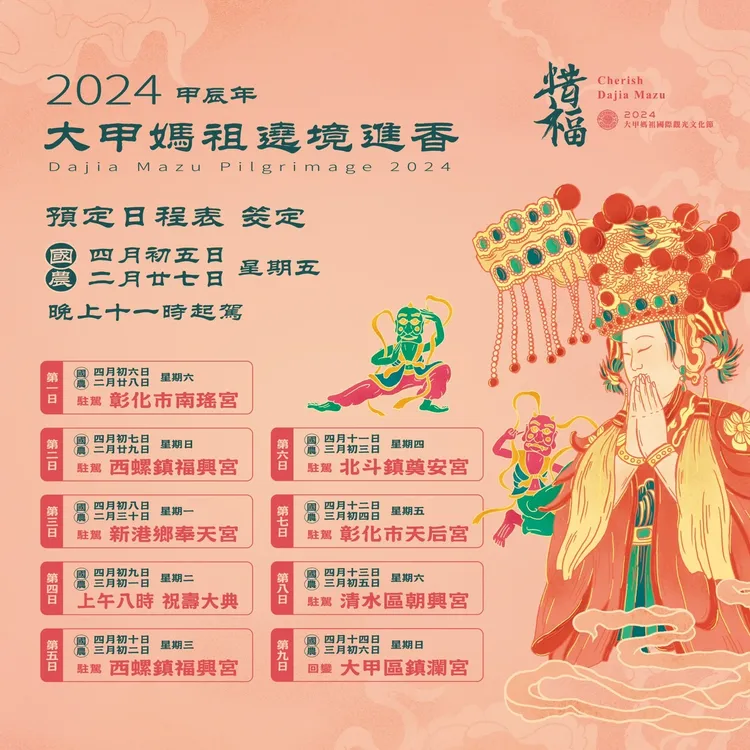 2024大甲媽遶境進香時程。大甲鎮瀾宮提供
