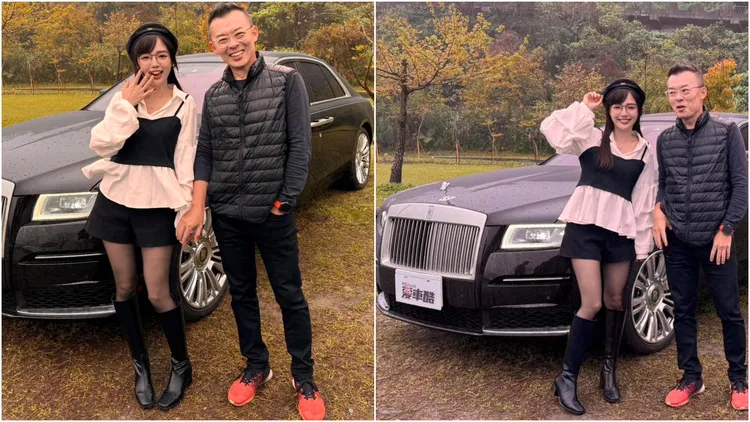 Andy老爹「牽手」丘涵照片，網友笑說老爹笑容藏不住。翻攝自Andy老爹臉書