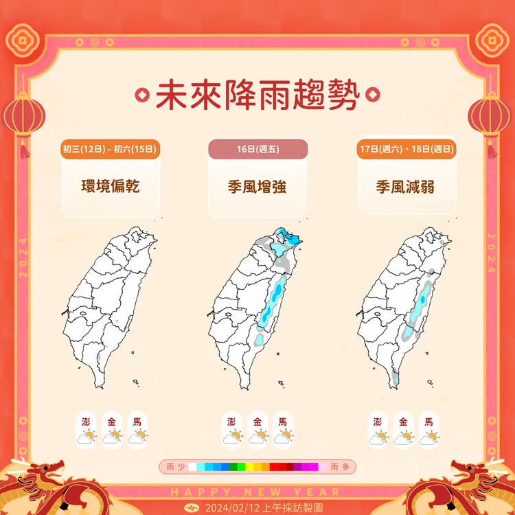 降雨趨勢。氣象署提供