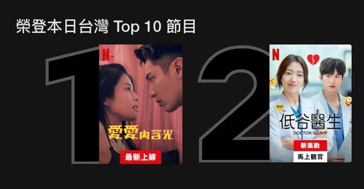 Netflix《愛愛內含光》上線48小時即衝台灣排行榜第一名。Netflix提供