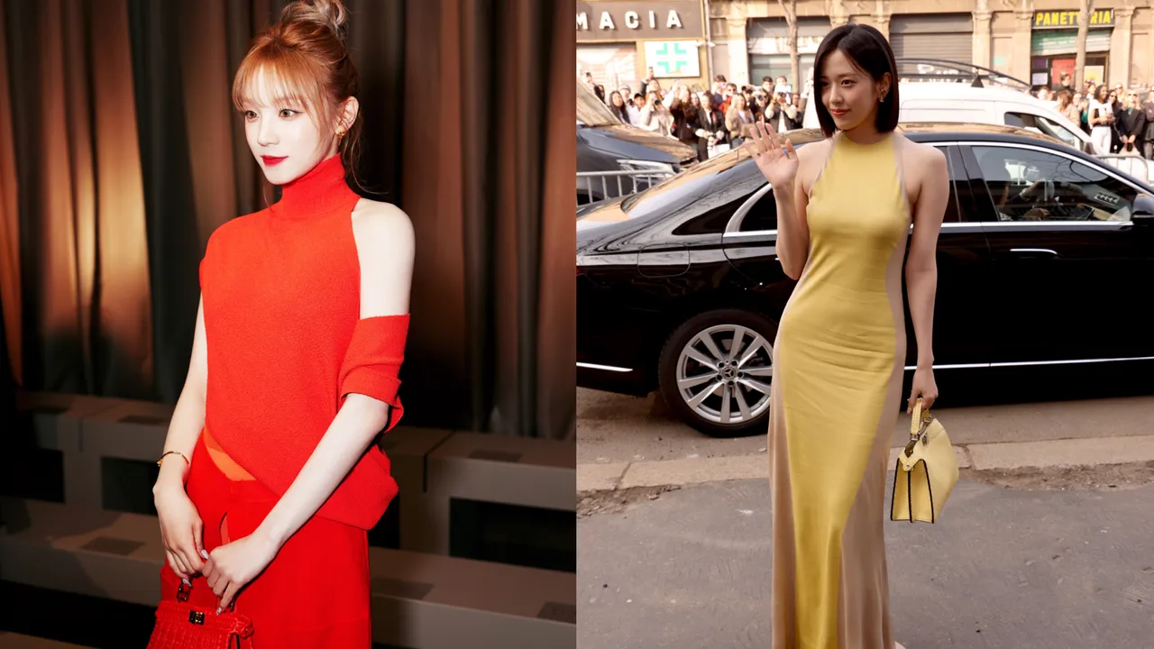宋雨琦（左圖）和安俞真在FENDI秀場大秀性感直角肩。品牌提供