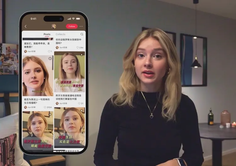 烏克蘭女子奧爾嘉控訴，有人盜用她的面容、聲音在中國上傳影音、賣東西，卻說得一口流利中文。翻攝自奧爾嘉YT頻道