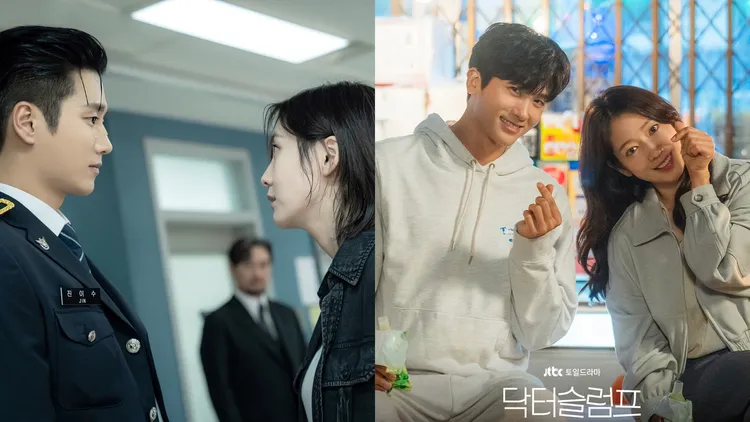 《財閥X刑警》安普賢與朴智賢（左圖）、《低谷醫生》朴信惠和朴炯植都是2度合作。Disney+提供、翻攝JTBC