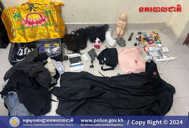 柬國警方公布從晚安小雞與阿鬧行李搜出的證物。取自柬埔寨國家警察總署臉書