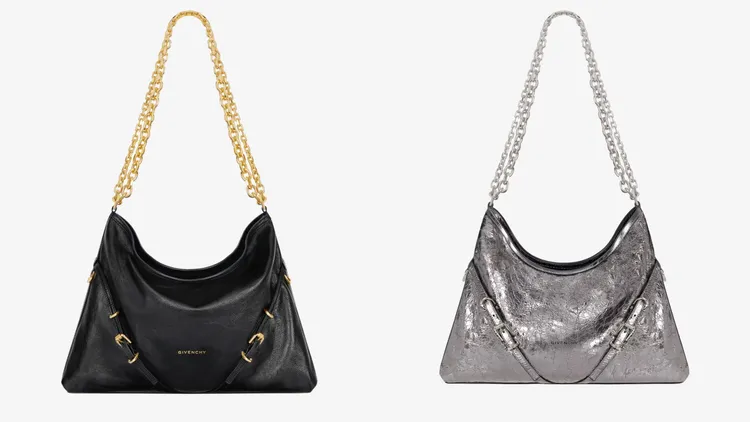 GIVENCHY Voyou Chain手袋，牛仔布款8萬3500 元、摔花皮革款9萬1500元、層壓皮革款9萬9500元。翻攝官網