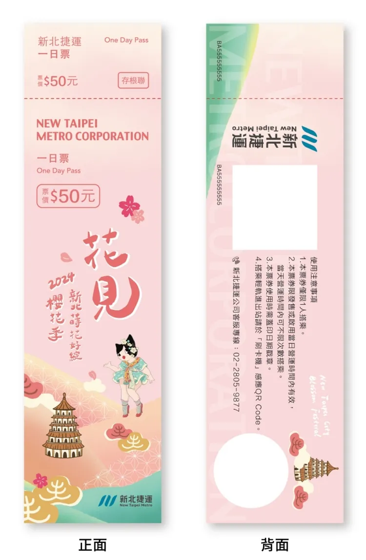 櫻花輕軌一日票，每人限購五張。新北捷運公司提供