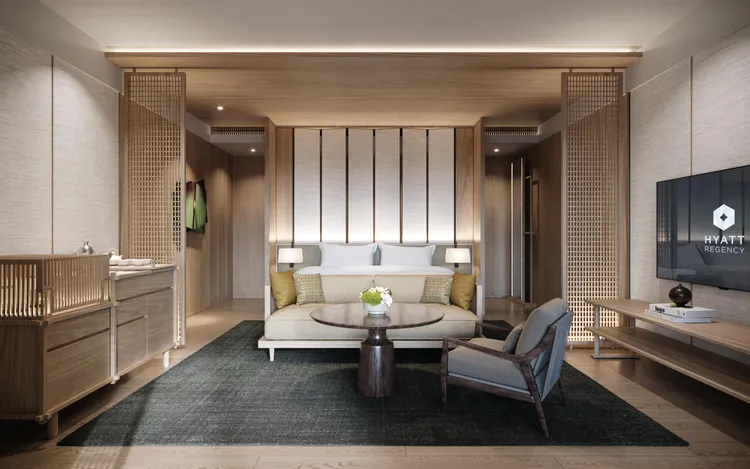 基礎客房一大床房型，客房空間15坪，擁有沙發區與多媒體電視系統。業者提供