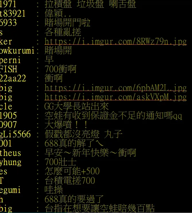 鄉民笑稱今天是「拉積盤」、「拉G盤」，台積電688元大學長畢業了。翻攝自論壇PTT