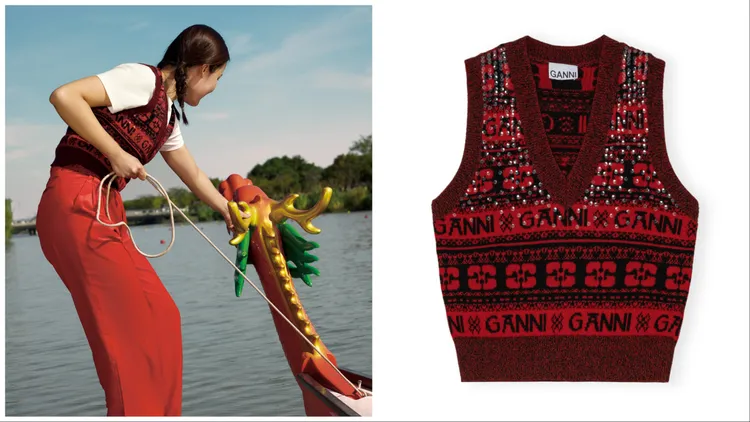 蝴蝶LOGO針織背心（緋紅），9800元。品牌提供