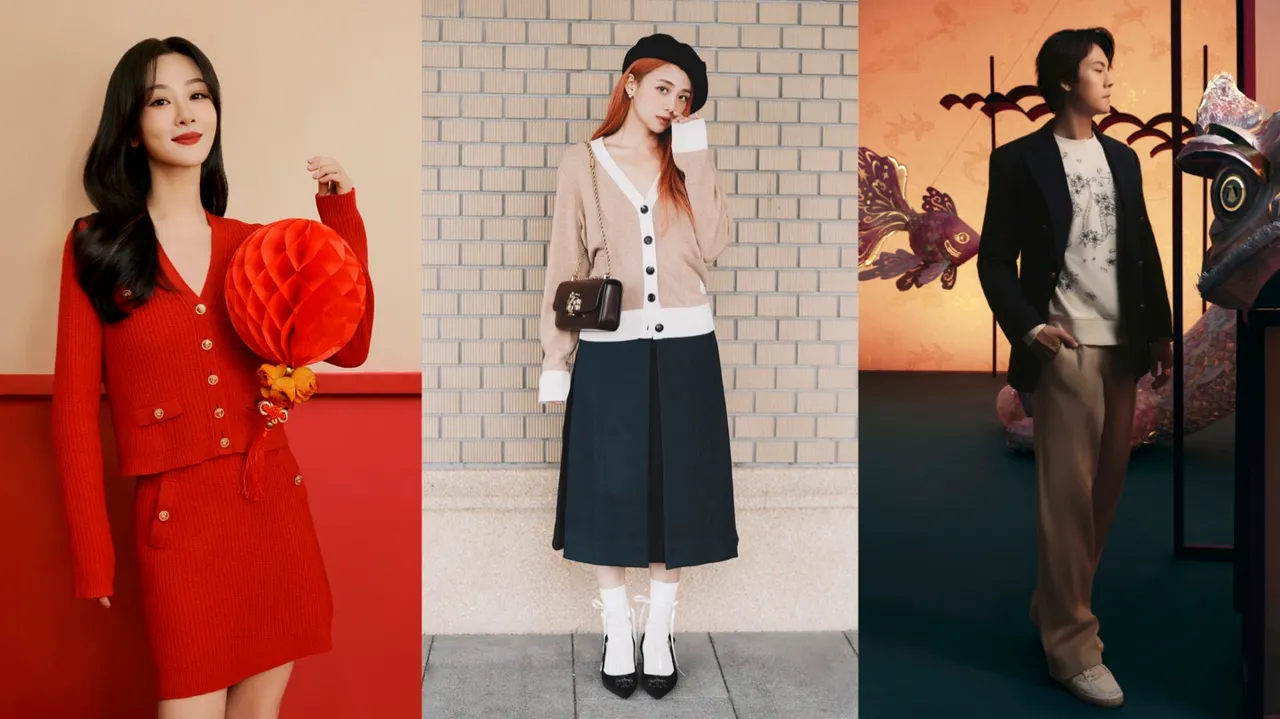 楊紫（左起）、吳映潔、陳偉霆換上不同風格的龍嫌系列單品。品牌提供