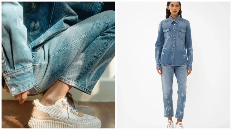 Chloé木蘭花牛仔襯衫4萬5800元、木蘭花牛仔褲4萬1600元。品牌提供