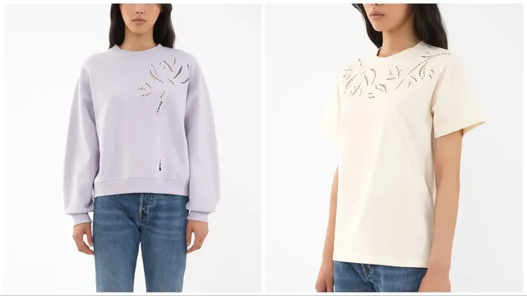 Chloé紫丁香色長袖上衣（左）2萬4800元、木蘭花白色T恤（右）1萬7700元。品牌提供