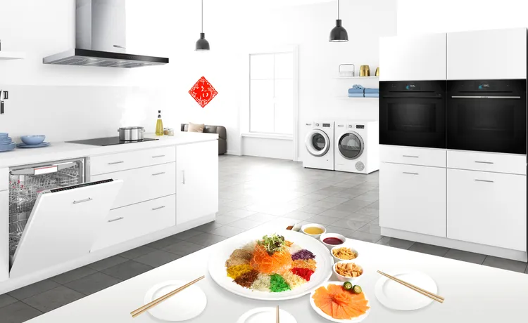 BOSCH帶來多道「龍年好運吉祥菜」，結合新8系列極緻黑智慧廚電的蒸煮、烘烤等功能，讓歐系家電也能完美呈現中式料理。業者提供