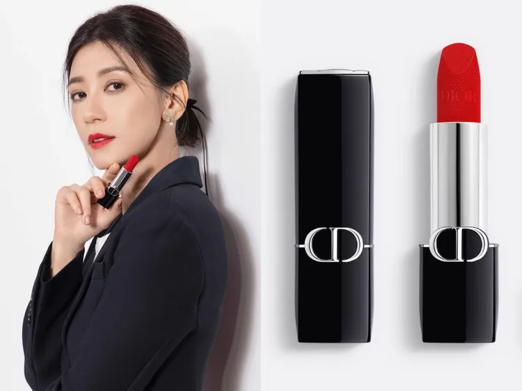 賈靜雯推薦Dior藍星唇膏#999經典正紅，1600元。左圖翻攝賈靜雯IG、右圖品牌提供