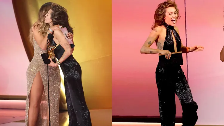 麥莉上台領獎時手腕上閃耀的手環出自Tiffany。翻攝mileycyrus IG