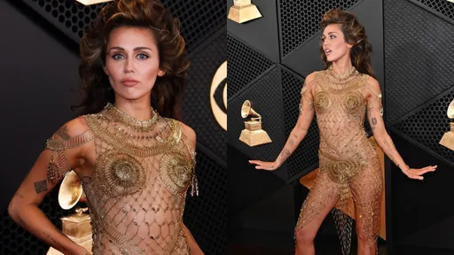 麥莉超狂鏤空裝細節曝光 1萬4000支金別針包覆性感胴體