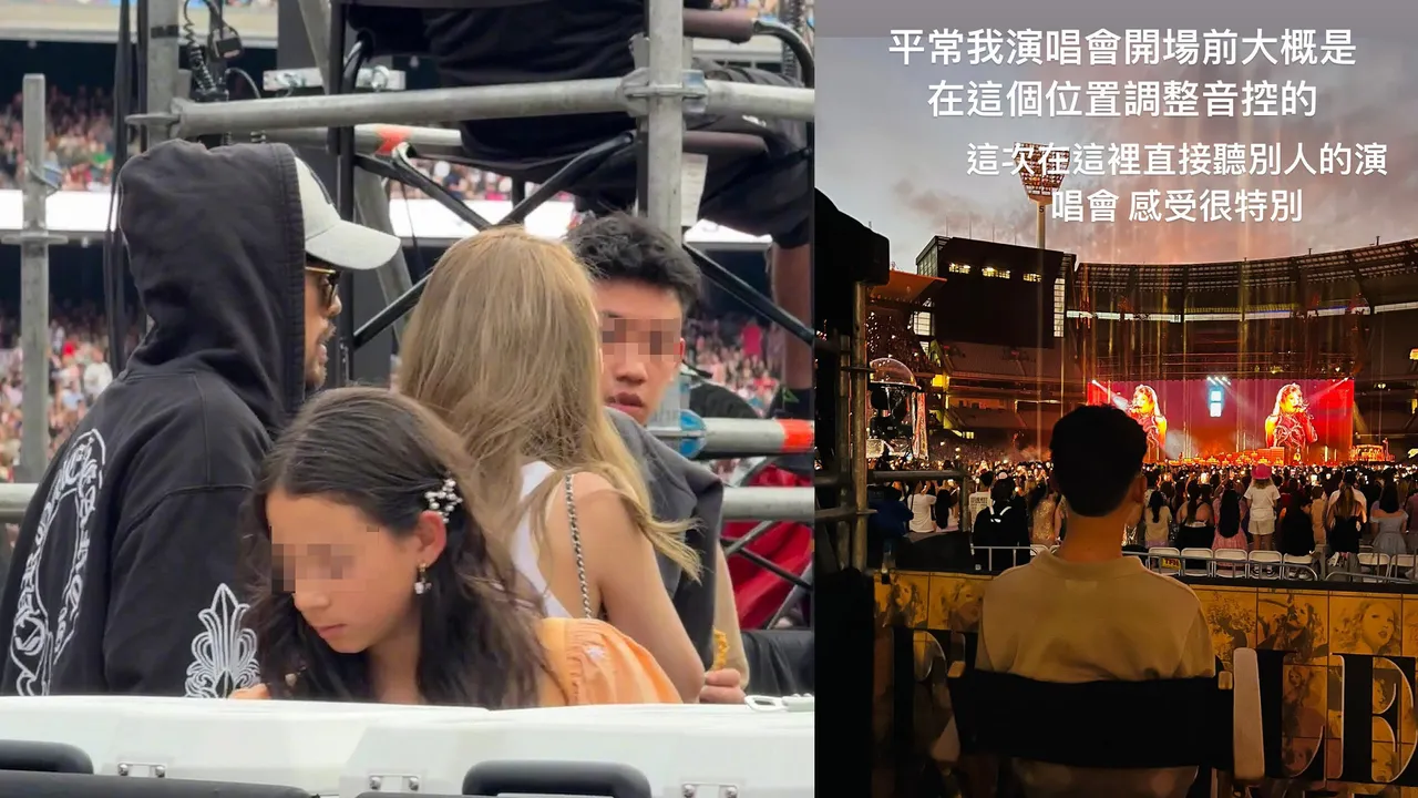 周杰倫(左)與昆凌在墨爾本朝聖泰勒絲演唱會。翻攝會火微博、jaychou IG