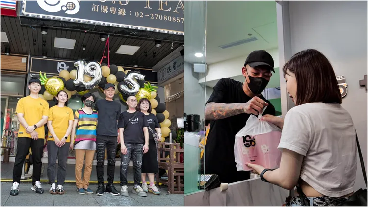 「鳳梨」出席台北店開幕，還當起一日店長盡心幫忙宣傳。翻攝自臉書「19.5tea台北旗艦店」