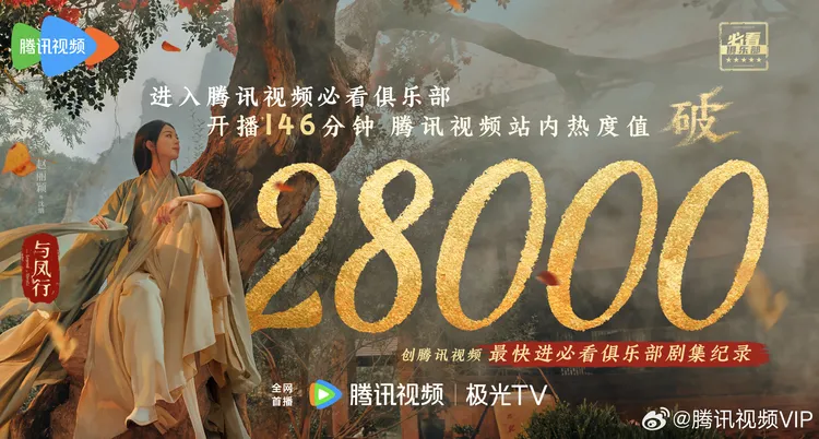 趙麗穎《與鳳行》首播告捷，發出戰報。翻攝騰訊視頻VIP微博