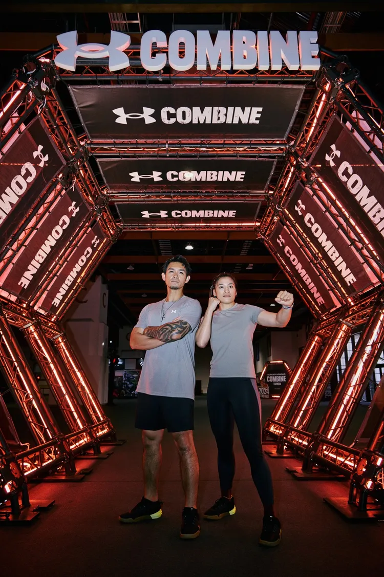中信兄弟球員張志豪（左）、拳擊女王陳念琴（右）搶先挑戰《UA COMBINE》賽事。品牌提供