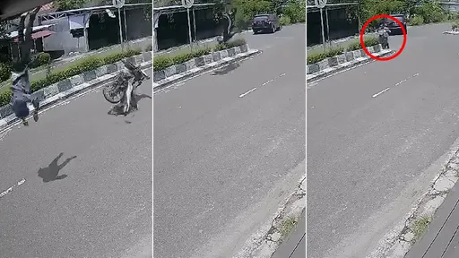 驚悚影片｜逆向三寶騎士「起飛了」　閃車失控被分隔島送上天