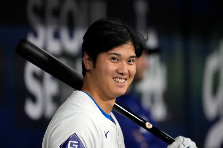 大谷翔平今天仍笑容滿面。  美聯社