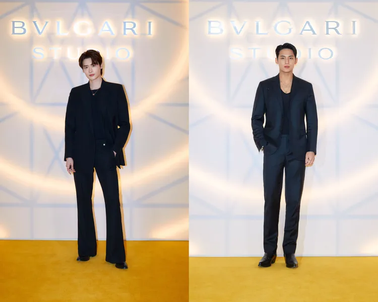 韓星李鐘碩（左圖）與珉奎現身寶格麗活動。品牌提供