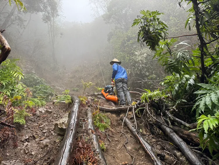 警消2日凌晨上山救援，輪流背負搬運遺體到登山口。翻攝畫面