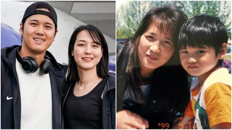 網友對比照片，認為田中真美子(左圖右)撞臉婆婆大谷加代子(右圖左)。左圖翻攝自道奇社群X（推特）、右圖翻攝自社群X帳號オワオワリ