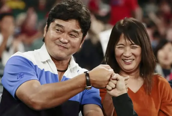 大谷翔平雙親年輕時的合照。翻攝自社群X（推特）オワオワリ