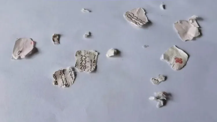 艾女放在褲子口袋裡後被洗爛的彩券。翻攝自《中國藍新聞》