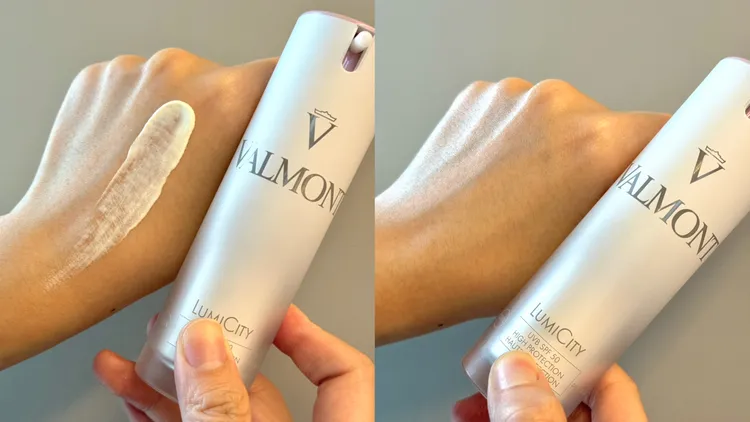 VALMONT煥白造光防曬乳質地。張家玲攝