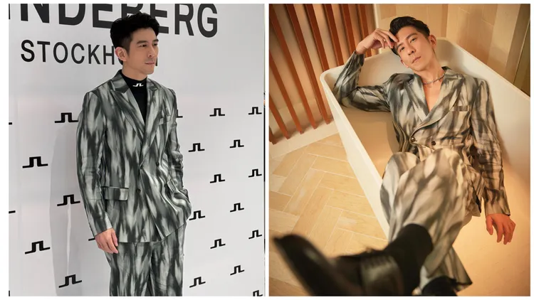 修杰楷身穿百慕達印象亞麻獵裝1萬9980元、百慕達印象亞麻長褲8980元。左圖劉旻君攝、右圖品牌提供