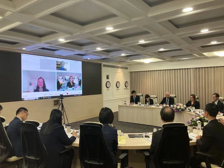 國際開發總署（右上視窗）及國務院亞太局台灣協調處（左下視窗）以視訊方式與會。外交部提供