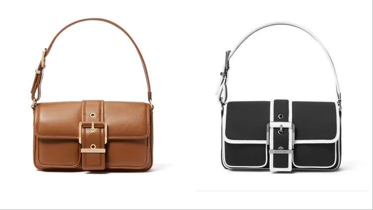 MICHAEL KORS COLBY咖啡色皮革肩背包（左）、黑白配色肩背包（右），各1萬8800元。品牌提供