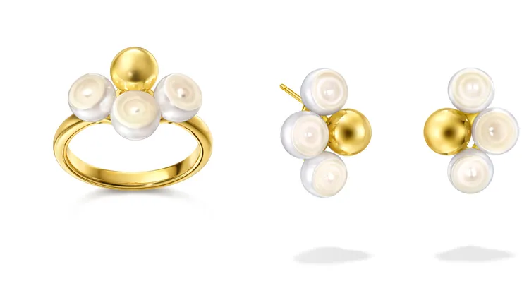 TASAKI Sliced Sphere戒指（左圖）11萬4000元、耳環（右圖）15萬4000元。品牌提供