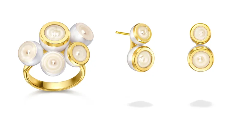 TASAKI Sliced Bezel戒指（左圖）18萬4000元、耳環（右圖） 15萬9000元。品牌提供